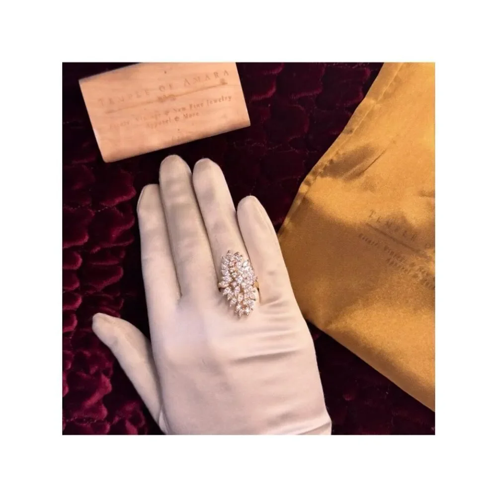 14K Gold Spray Ring size 8.5 Retro ca1970 Marquise Cluster Cocktail Ring 10.5g